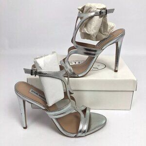 Steve Madden Womens Sidney Dress Sandals Silver Leather 8.5M